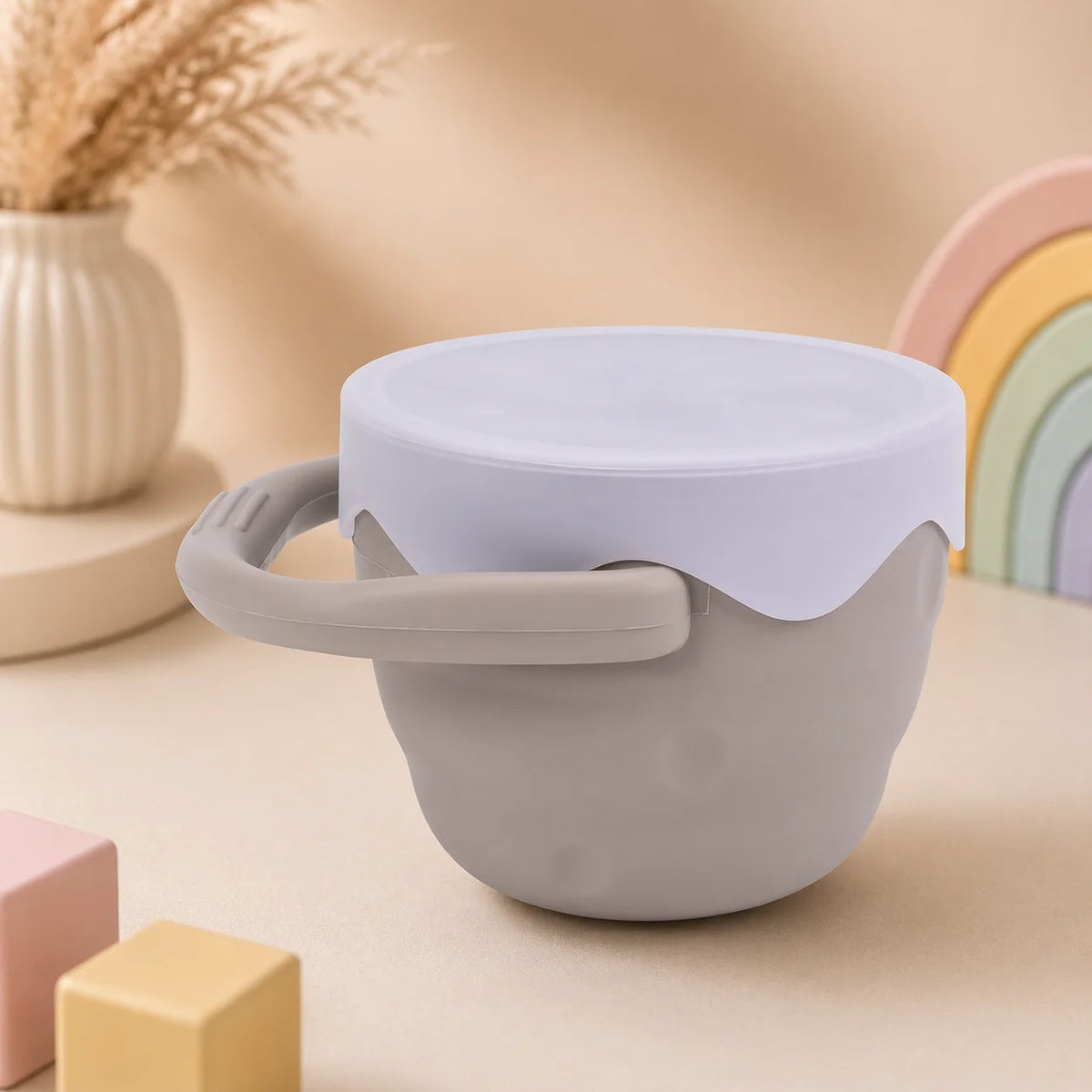 Baby Snack Cups – No Spill Collapsible Silicone Snack Catcher with Soft Flap Lid for Toddlers