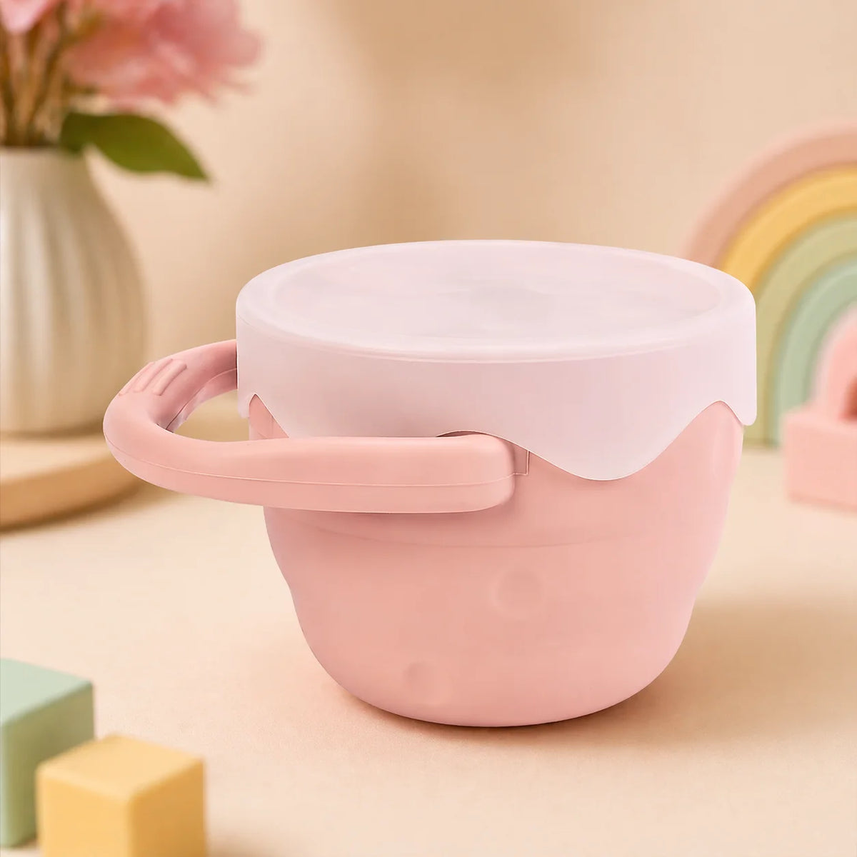 Baby Snack Cups – No Spill Collapsible Silicone Snack Catcher with Soft Flap Lid for Toddlers