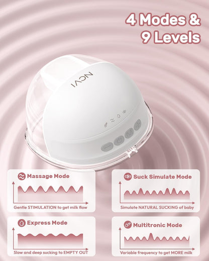 NCVI Wearable Hands Free Breast Pump, 4 Modes & 9 Levels with Multitronic Suction, Ultra-Quiet <45dB, Long Battery Life (150min), 21/24mm Flange Insert, Portable Electric Breastfeeding Pump for Moms