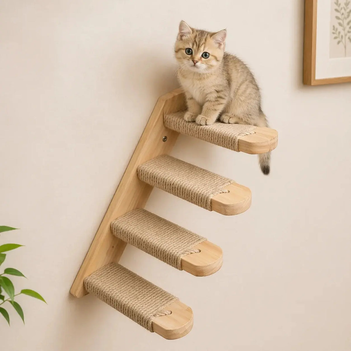Cat Climbing Shelf Wall Mounted – Four Step Jute Scratching Stairway Perch Platform