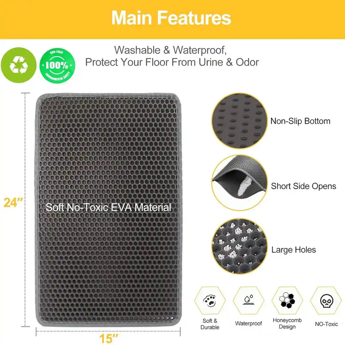Cat Litter Trapping Mat – Double Layer Honeycomb, Waterproof & Non-Slip Design
