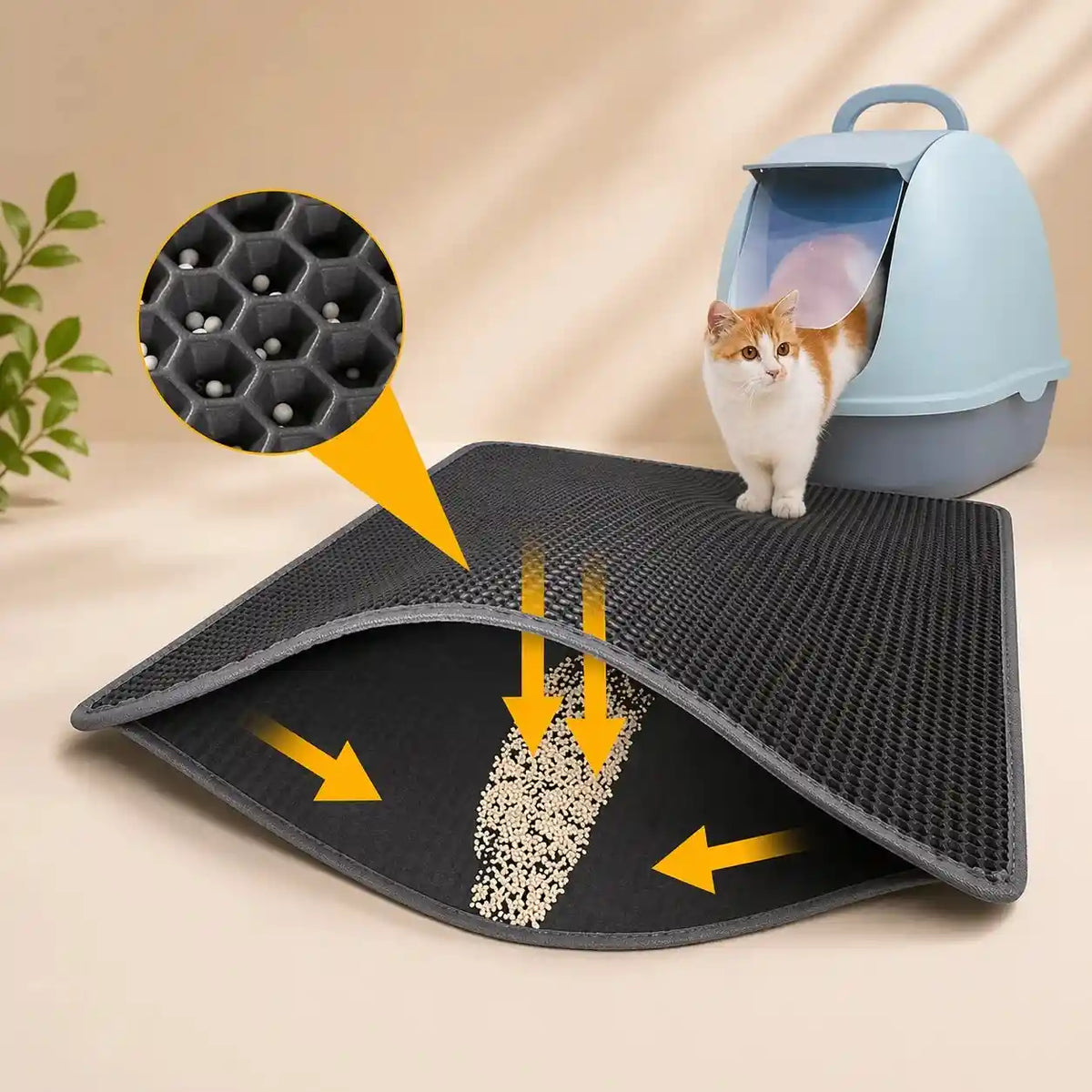 Black double layer honeycomb cat litter trapping mat catching loose litter
