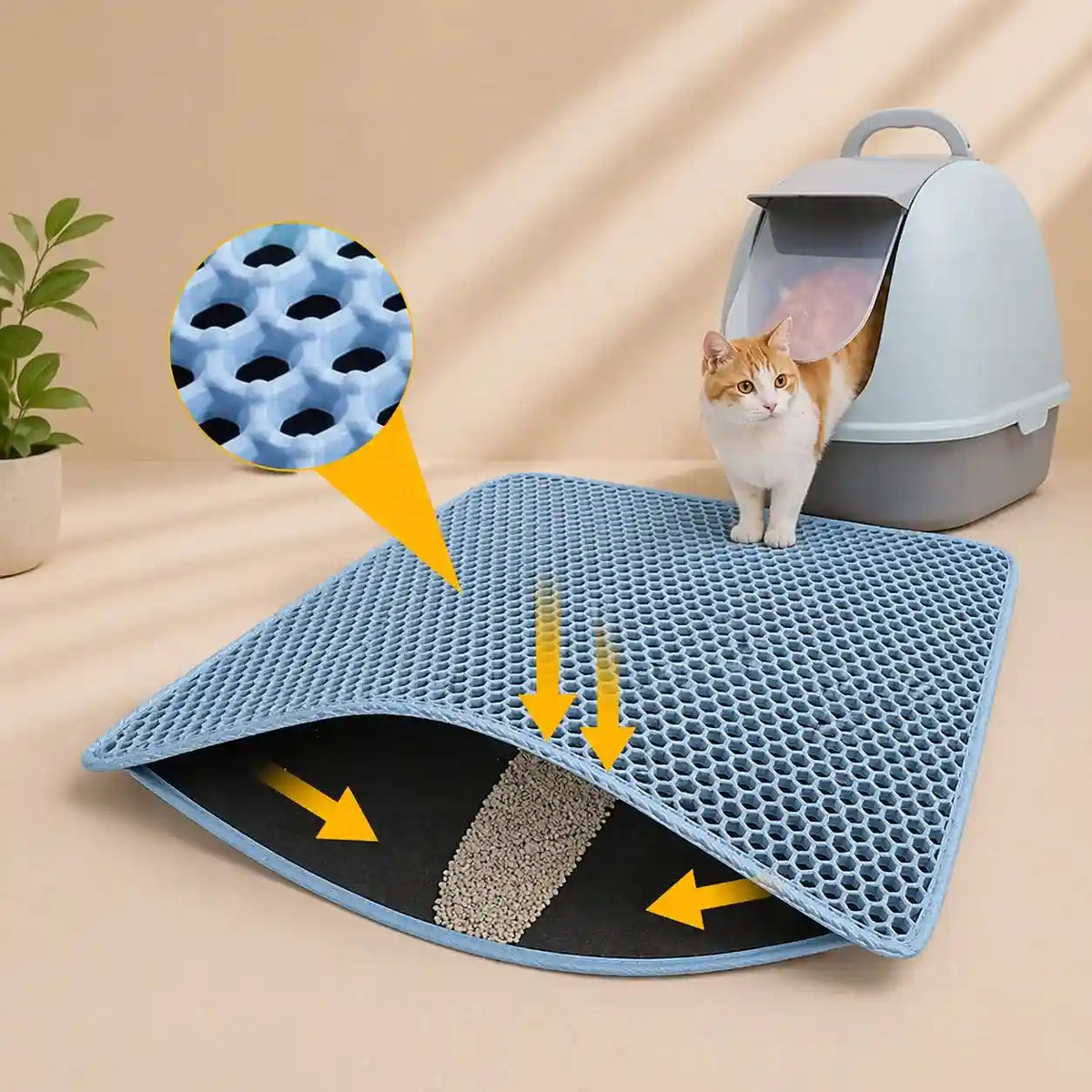 Cat Litter Trapping Mat – Double Layer Honeycomb, Waterproof & Non-Slip Design