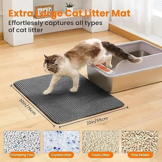 Cat Litter Trapping Mat – Double Layer Honeycomb, Waterproof & Non-Slip Design