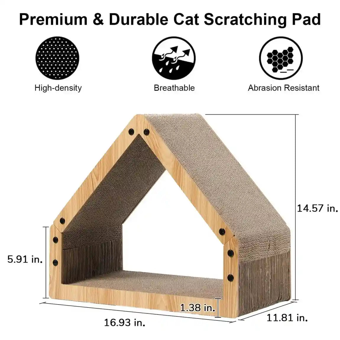 Dimensions diagram for the cardboard cat scratcher house