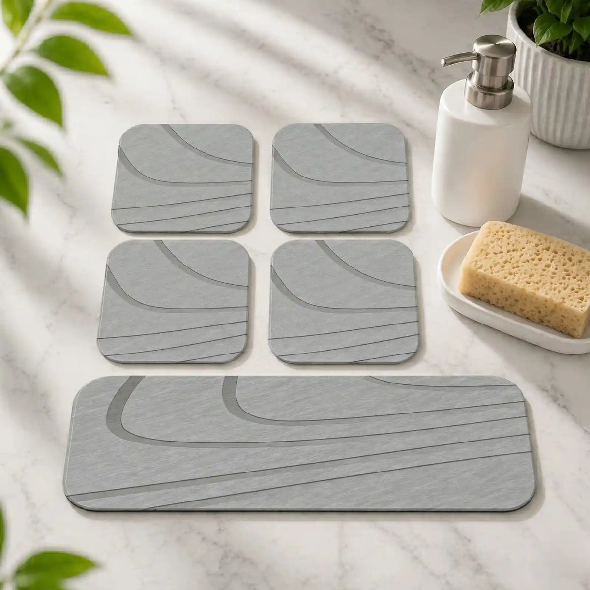 Diatomite Drying Coasters Mat – Bathroom & Kitchen Sink Organizer (Set of 5)