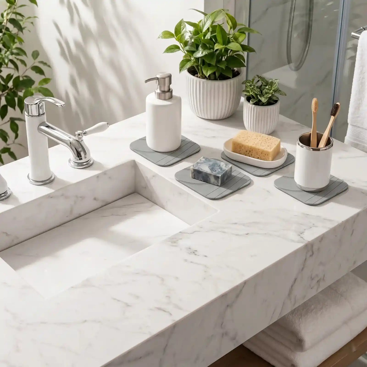 Diatomite Drying Coasters Mat – Bathroom & Kitchen Sink Organizer (Set of 5)