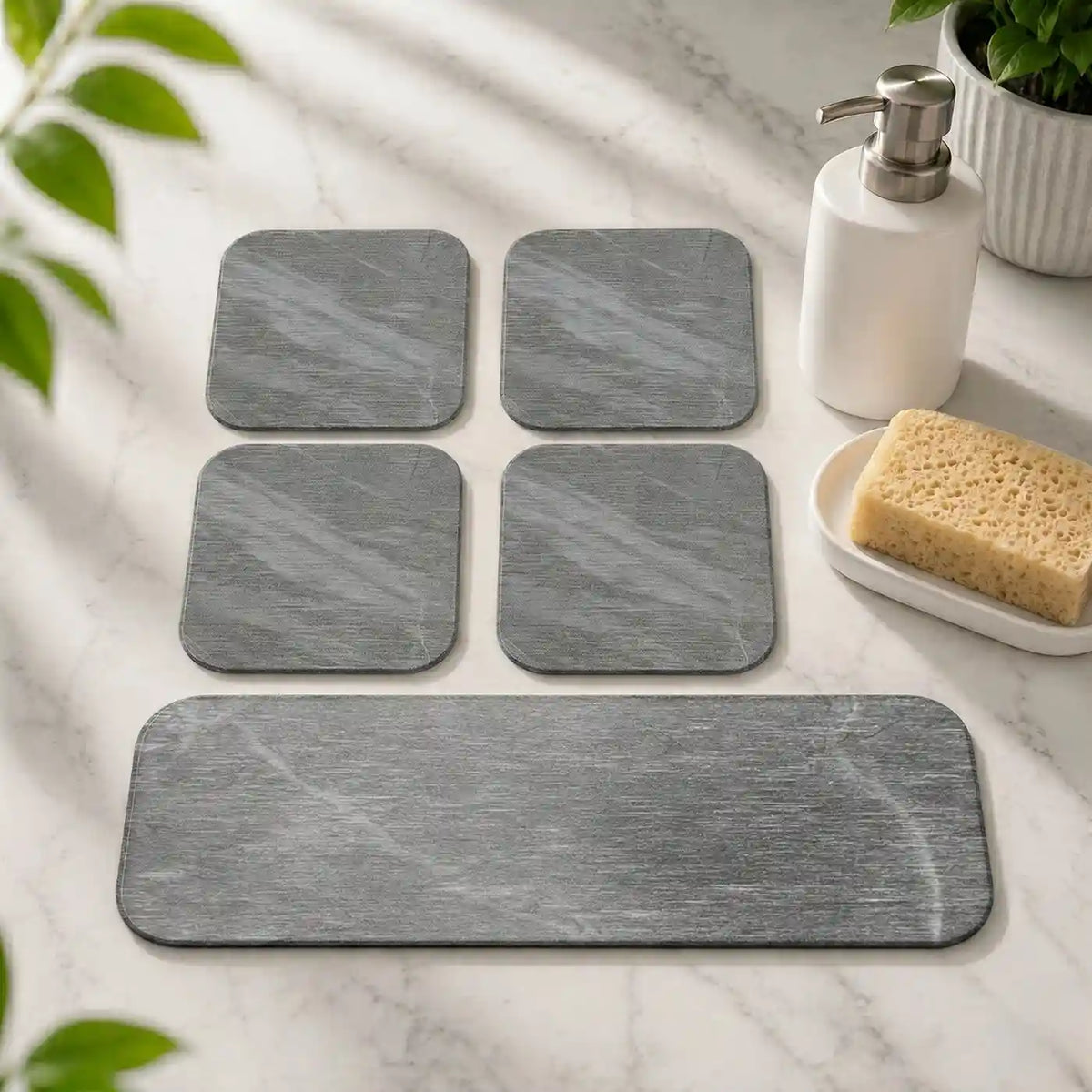 Diatomite Drying Coasters Mat – Bathroom & Kitchen Sink Organizer (Set of 5)