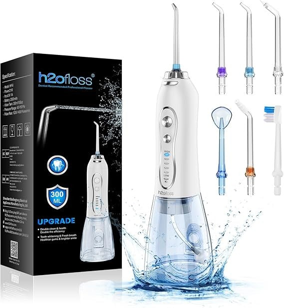 H2ofloss Cordless Water Dental Flosser – 5 Modes, Rechargeable IPX7 Waterproof Oral Irrigator with 300ml Tank for Home & Travel