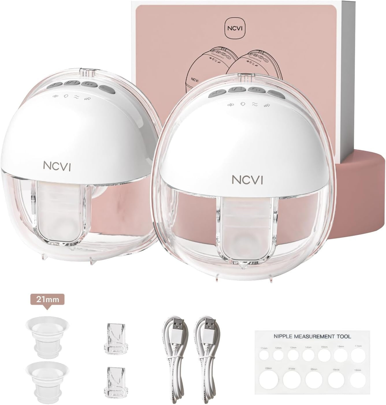 NCVI Wearable Hands Free Breast Pump, 4 Modes & 9 Levels with Multitronic Suction, Ultra-Quiet <45dB, Long Battery Life (150min), 21/24mm Flange Insert, Portable Electric Breastfeeding Pump for Moms
