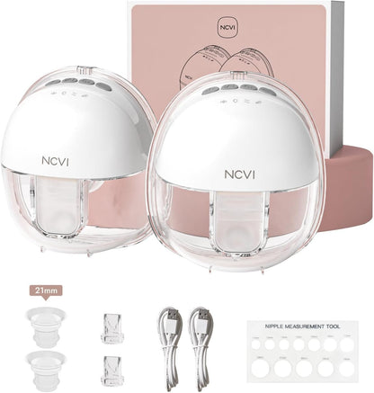 NCVI Wearable Hands Free Breast Pump, 4 Modes & 9 Levels with Multitronic Suction, Ultra-Quiet <45dB, Long Battery Life (150min), 21/24mm Flange Insert, Portable Electric Breastfeeding Pump for Moms