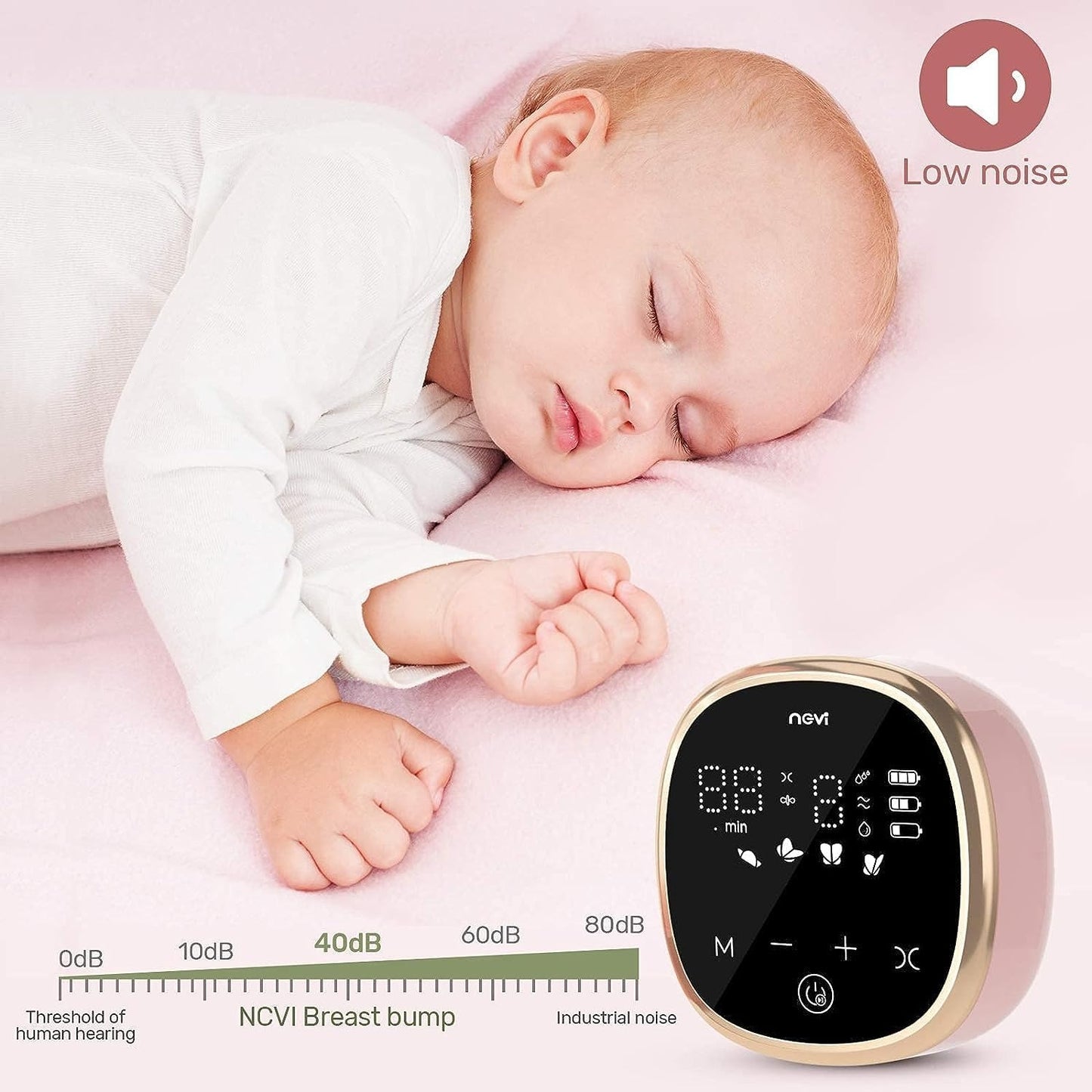 NCVI Electric Breast Pump 8782, Portable Hospital-Grade Double Pump with 4 Modes & 9 Levels, Anti-Backflow, Rechargeable Quiet Breastfeeding Pump for Efficient Comfortable Use at Home, Work or Travel