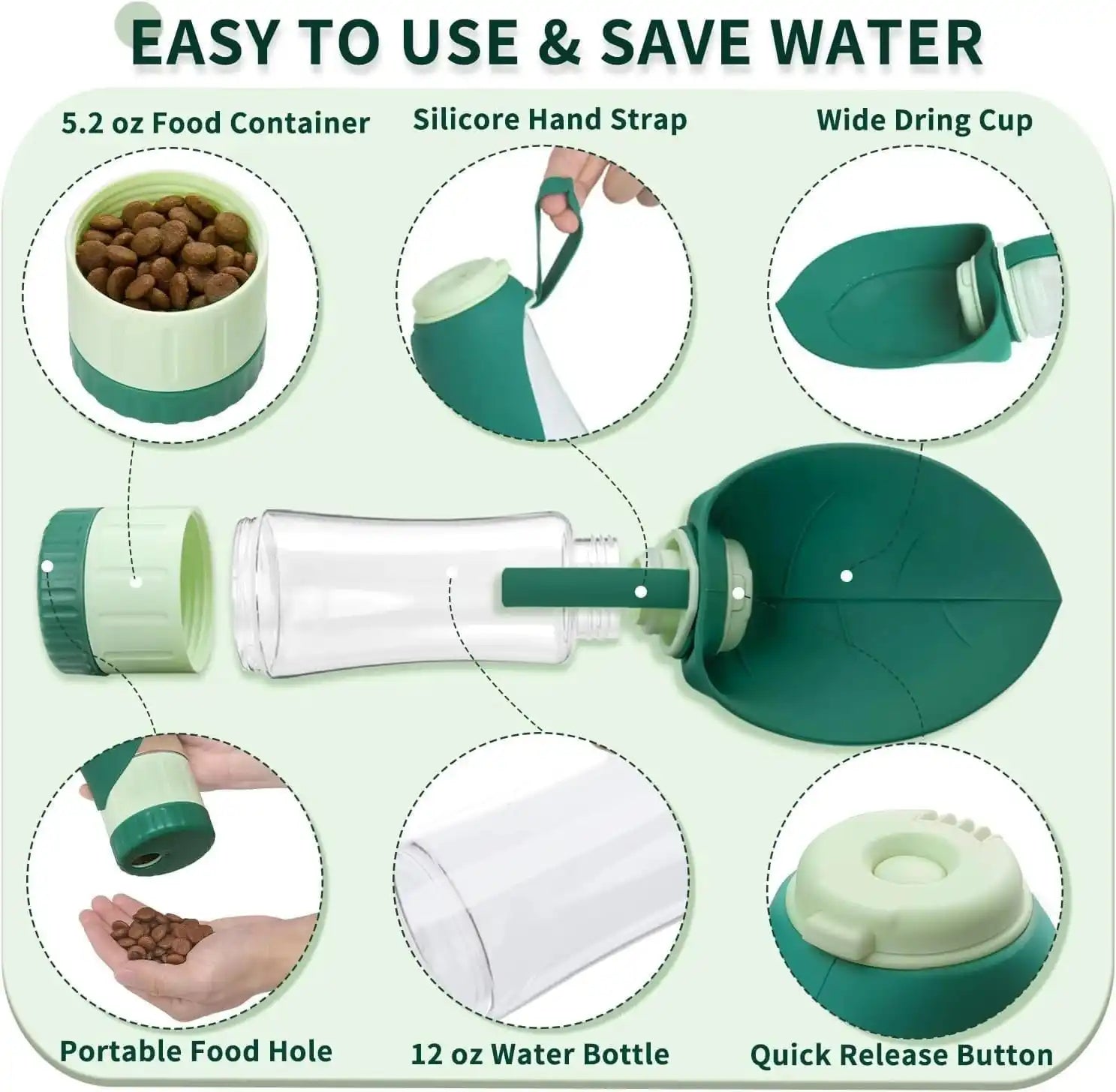 Foldable Dog Water Bottle – Portable Pet Water Bottle for Dogs & Cats Outdoor Walking Hiking Travel