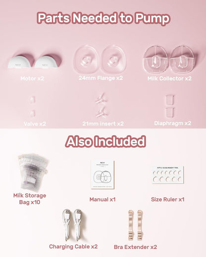 NCVI Wearable Hands Free Breast Pump, 4 Modes & 9 Levels with Multitronic Suction, Ultra-Quiet <45dB, Long Battery Life (150min), 21/24mm Flange Insert, Portable Electric Breastfeeding Pump for Moms