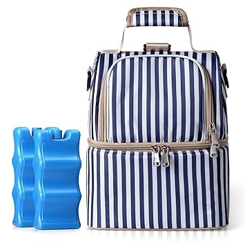 NCVI Breastmilk Cooler Bag with 2 Ice Pack, Breast Pump Bag with Cooler Fits 6 Bottles, Double Layer Breast Milk Travel Bag Baby Bottle, for Travel, Nursing Mom Daycare, Work, Picnic