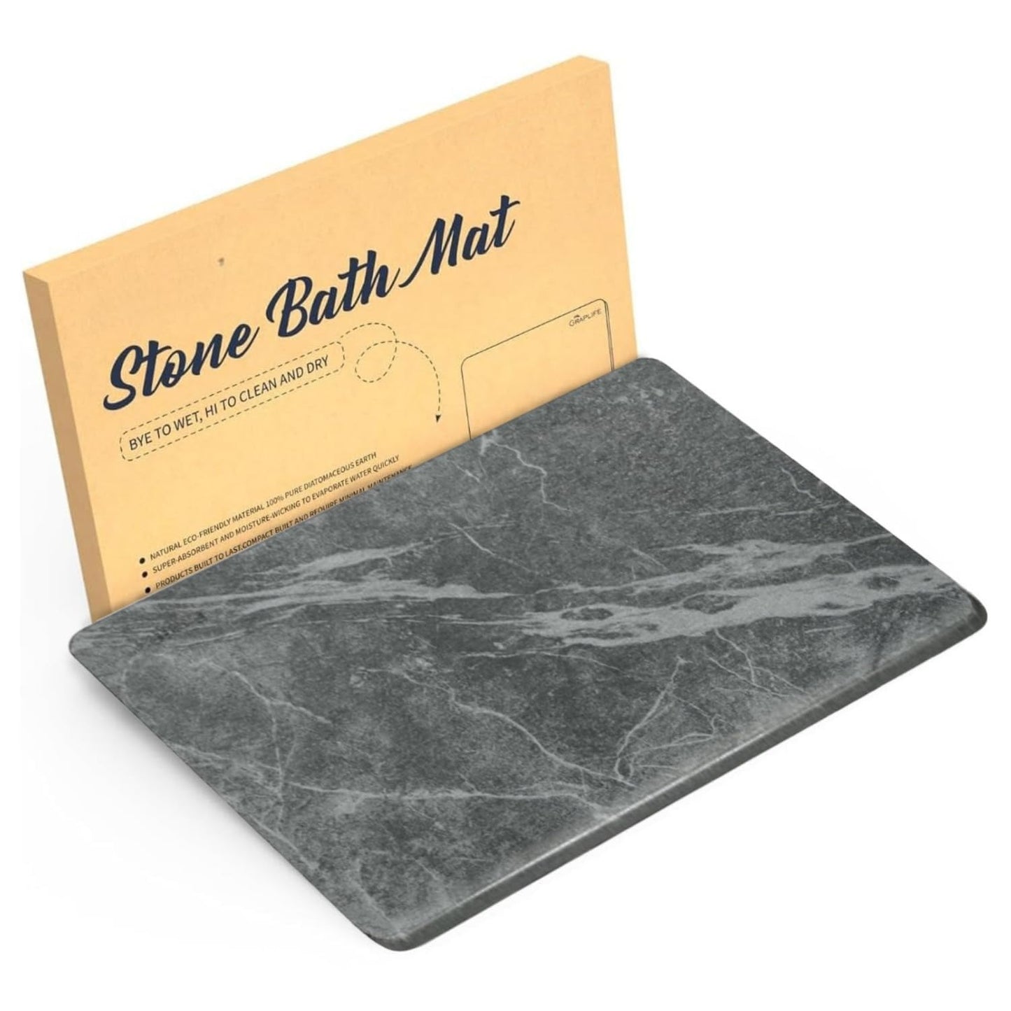 HUNZO Stone Bath Mat Non-Slip | Super Absorbent | Quick Drying | Bathroom Floor Mat Natural Easy to Clean (Dark Marble, 40*60cm)