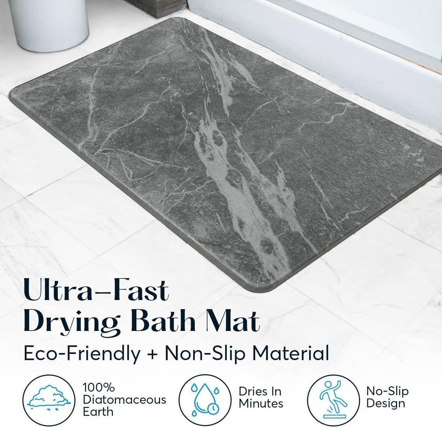 HUNZO Stone Bath Mat Non-Slip | Super Absorbent | Quick Drying | Bathroom Floor Mat Natural Easy to Clean (Dark Marble, 40*60cm)