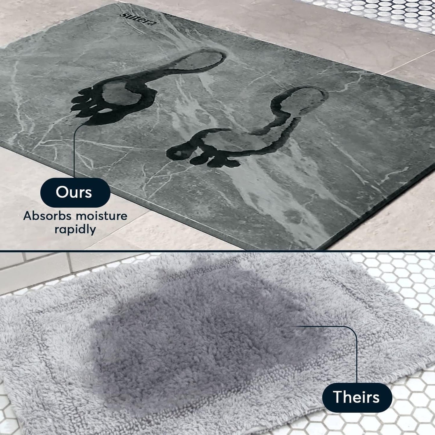 HUNZO Stone Bath Mat Non-Slip | Super Absorbent | Quick Drying | Bathroom Floor Mat Natural Easy to Clean (Dark Marble, 40*60cm)