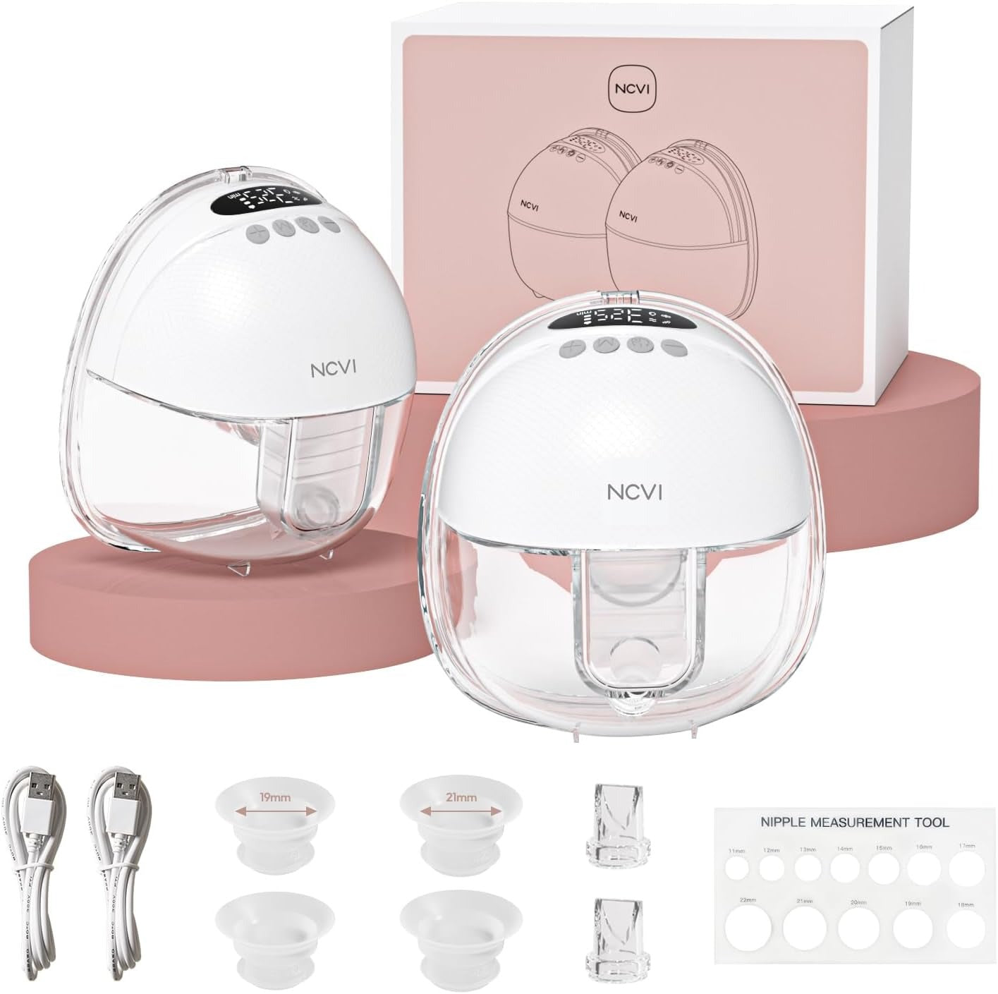 NCVI Wearable Breast Pump Hands Free, Portable Electric Breastfeeding Pump with 1500mAh Battery, Quiet Operation, Smart LED Display, 4 Modes & 9 Levels, 19/21/24mm Flanges
