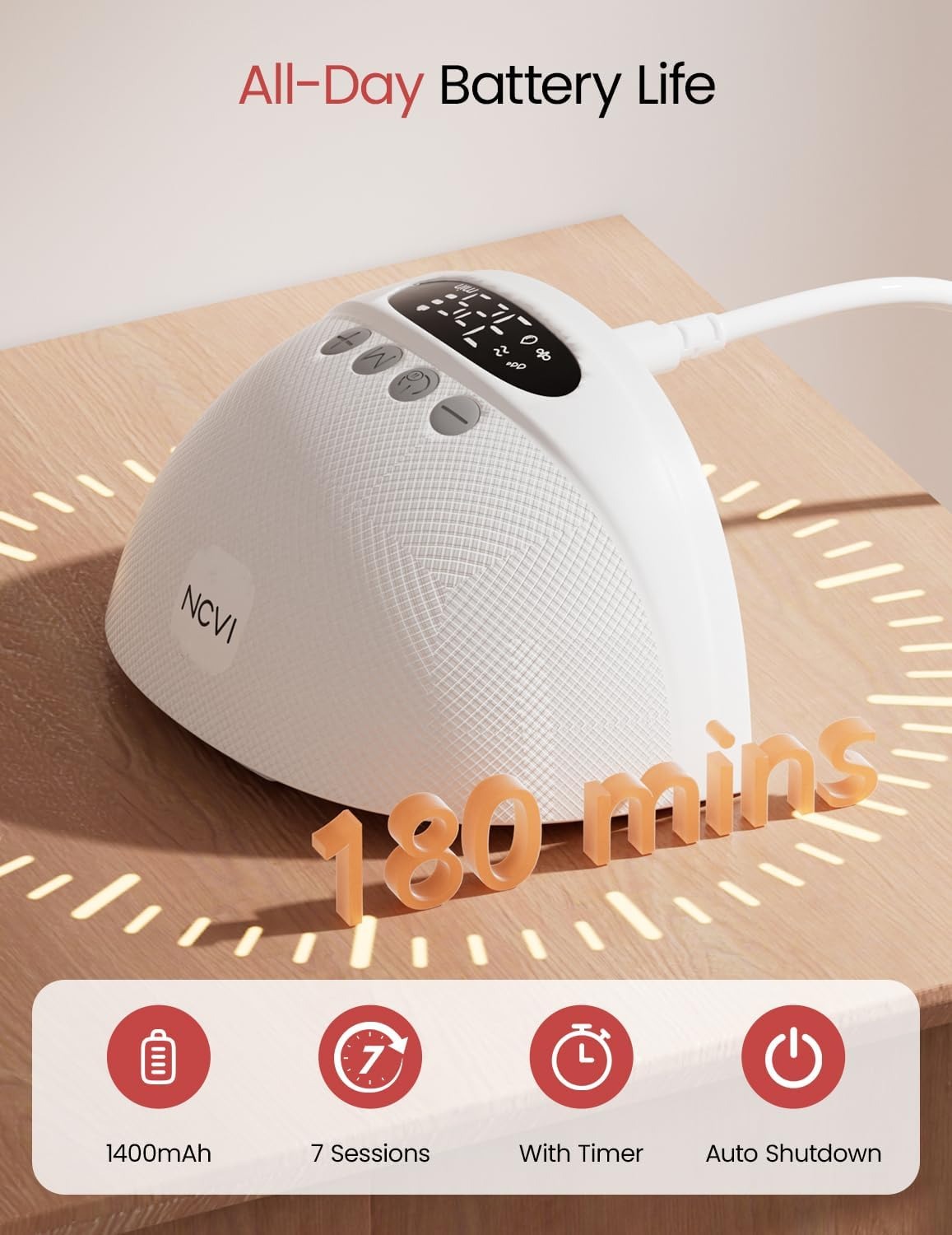 NCVI Wearable Breast Pump Hands Free, Portable Electric Breastfeeding Pump with 1500mAh Battery, Quiet Operation, Smart LED Display, 4 Modes & 9 Levels, 19/21/24mm Flanges