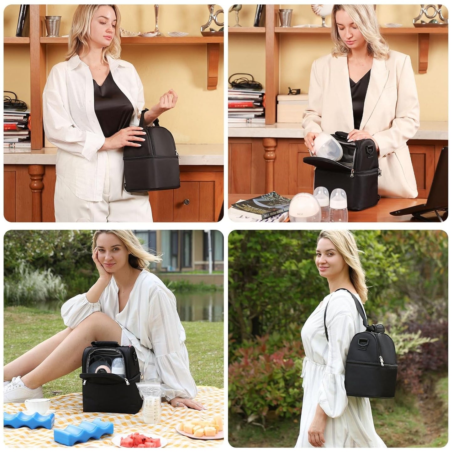 NCVI Breastmilk Cooler Bag with 2 Ice Pack, Breast Pump Bag with Cooler Fits 6 Bottles, Double Layer Breast Milk Travel Bag Baby Bottle, for Travel, Nursing Mom Daycare, Work, Picnic