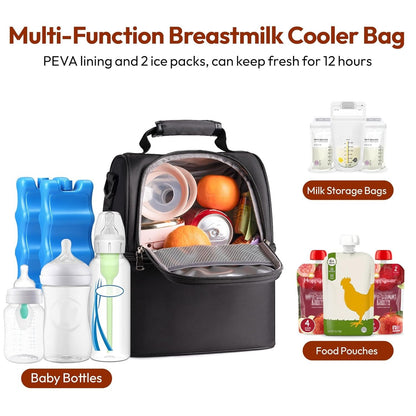 NCVI Breastmilk Cooler Bag with 2 Ice Pack, Breast Pump Bag with Cooler Fits 6 Bottles, Double Layer Breast Milk Travel Bag Baby Bottle, for Travel, Nursing Mom Daycare, Work, Picnic