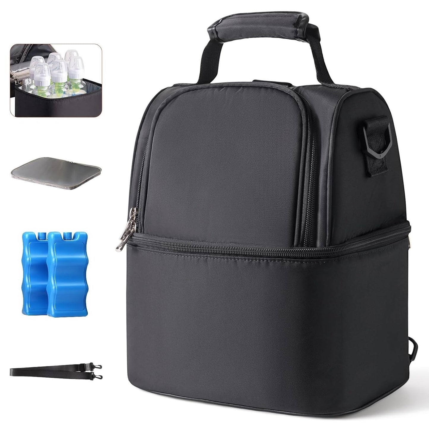 NCVI Breastmilk Cooler Bag with 2 Ice Pack, Breast Pump Bag with Cooler Fits 6 Bottles, Double Layer Breast Milk Travel Bag Baby Bottle, for Travel, Nursing Mom Daycare, Work, Picnic