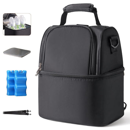 NCVI Breastmilk Cooler Bag with 2 Ice Pack, Breast Pump Bag with Cooler Fits 6 Bottles, Double Layer Breast Milk Travel Bag Baby Bottle, for Travel, Nursing Mom Daycare, Work, Picnic