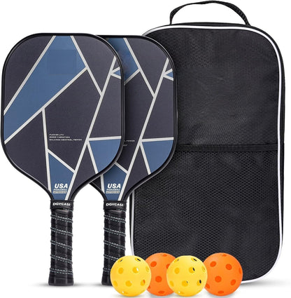 Hunzo Pickleball Paddle - 2 Premium Graphite Rackets Honeycomb Composite Core with Cushion Comfort Grip & 4 Balls & Portable Racquet Bag (Hand Drawn Doodles + 3 Outdoor Balls +1 Indoor Ball+ Bag)