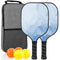 Hunzo Pickleball Paddle - 2 Premium Graphite Rackets Honeycomb Composite Core with Cushion Comfort Grip & 4 Balls & Portable Racquet Bag (Hand Drawn Doodles + 3 Outdoor Balls +1 Indoor Ball+ Bag)