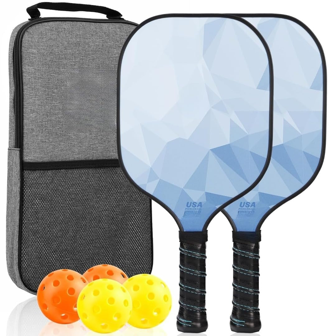 Hunzo Pickleball Paddle - 2 Premium Graphite Rackets Honeycomb Composite Core with Cushion Comfort Grip & 4 Balls & Portable Racquet Bag (Hand Drawn Doodles + 3 Outdoor Balls +1 Indoor Ball+ Bag)