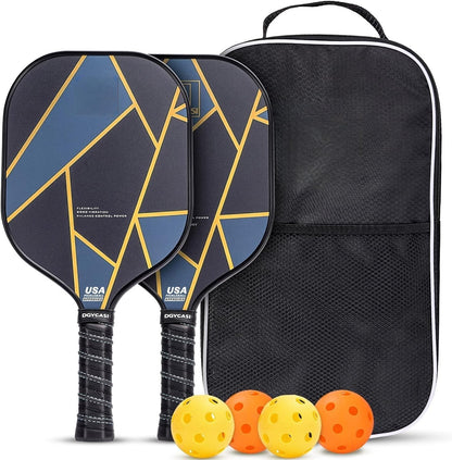 Hunzo Pickleball Paddle - 2 Premium Graphite Rackets Honeycomb Composite Core with Cushion Comfort Grip & 4 Balls & Portable Racquet Bag (Hand Drawn Doodles + 3 Outdoor Balls +1 Indoor Ball+ Bag)
