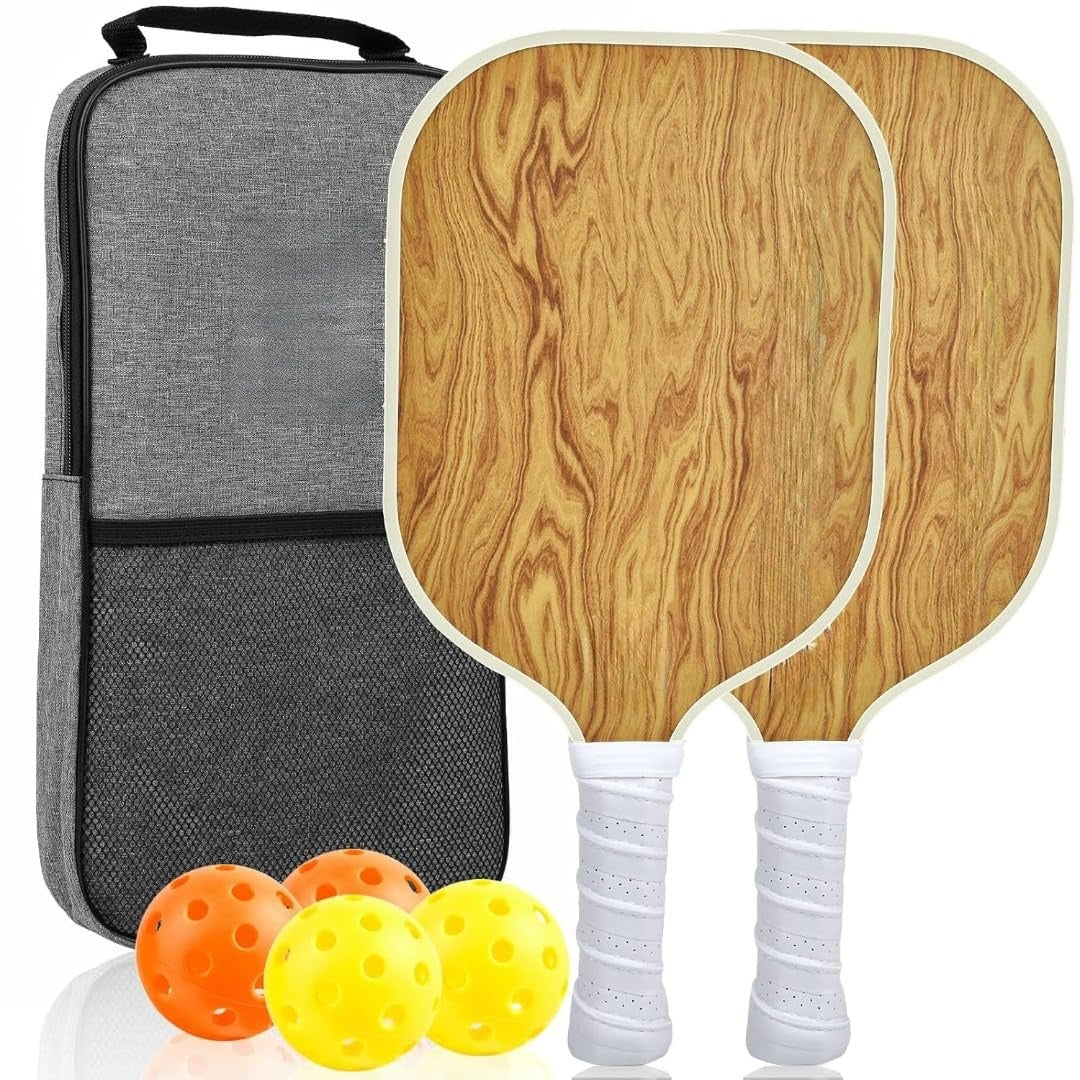 Hunzo Pickleball Paddle - 2 Premium Graphite Rackets Honeycomb Composite Core with Cushion Comfort Grip & 4 Balls & Portable Racquet Bag (Hand Drawn Doodles + 3 Outdoor Balls +1 Indoor Ball+ Bag)