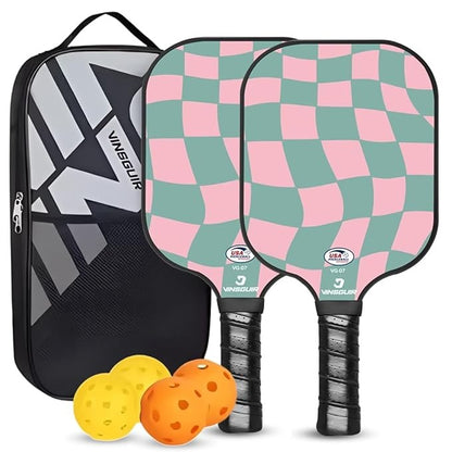 Hunzo Pickleball Paddle - 2 Premium Graphite Rackets Honeycomb Composite Core with Cushion Comfort Grip & 4 Balls & Portable Racquet Bag (Hand Drawn Doodles + 3 Outdoor Balls +1 Indoor Ball+ Bag)