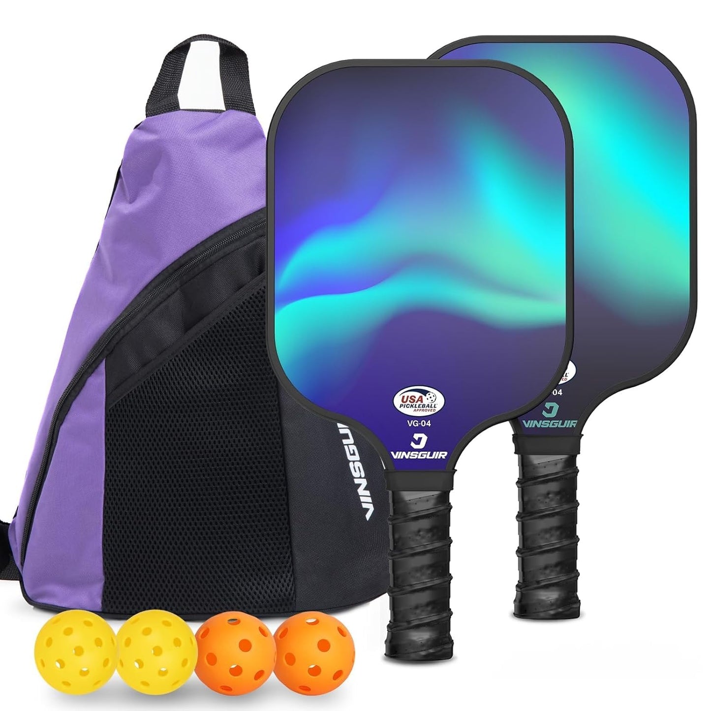 Hunzo Pickleball Paddle - 2 Premium Graphite Rackets Honeycomb Composite Core with Cushion Comfort Grip & 4 Balls & Portable Racquet Bag (Hand Drawn Doodles + 3 Outdoor Balls +1 Indoor Ball+ Bag)