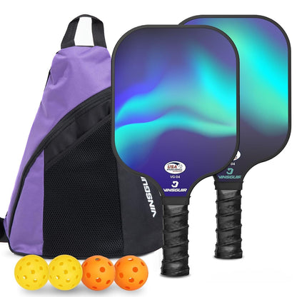 Hunzo Pickleball Paddle - 2 Premium Graphite Rackets Honeycomb Composite Core with Cushion Comfort Grip & 4 Balls & Portable Racquet Bag (Hand Drawn Doodles + 3 Outdoor Balls +1 Indoor Ball+ Bag)