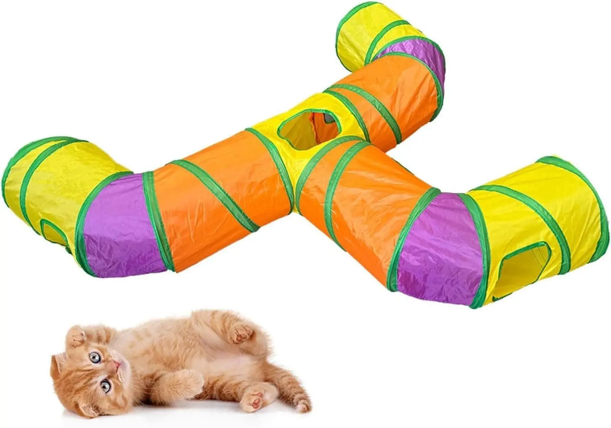Interactive Cat Toy – 3 Way Rainbow Tunnel with Electronic Running Mouse & Automatic Teaser