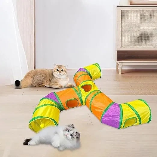 Interactive Cat Toy – 3 Way Rainbow Tunnel with Electronic Running Mouse & Automatic Teaser
