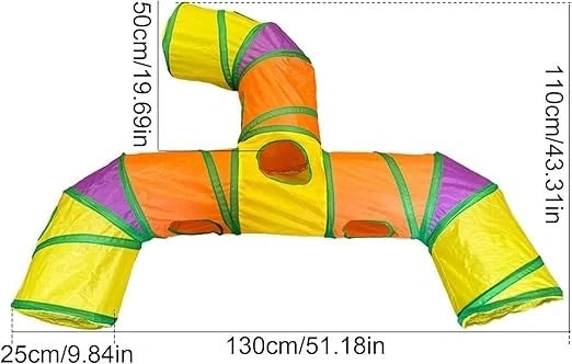 Interactive Cat Toy – 3 Way Rainbow Tunnel with Electronic Running Mouse & Automatic Teaser