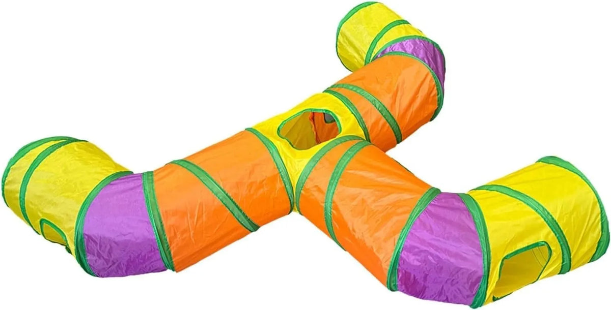 Interactive Cat Toy – 3 Way Rainbow Tunnel with Electronic Running Mouse & Automatic Teaser