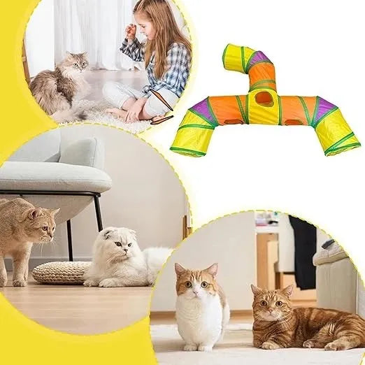 Interactive Cat Toy – 3 Way Rainbow Tunnel with Electronic Running Mouse & Automatic Teaser