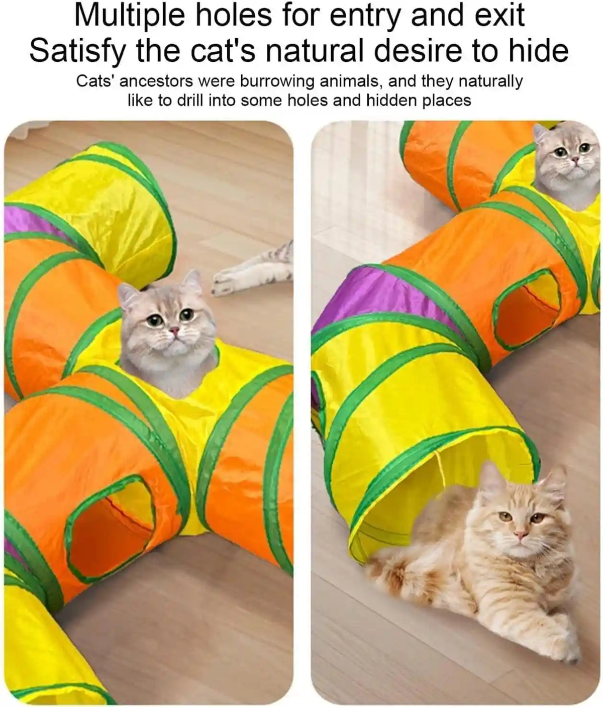 Interactive Cat Toy – 3 Way Rainbow Tunnel with Electronic Running Mouse & Automatic Teaser