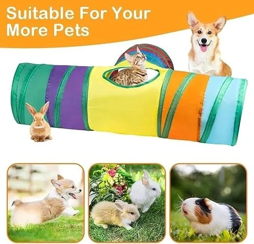 Interactive Cat Toy – 3 Way Rainbow Tunnel with Electronic Running Mouse & Automatic Teaser