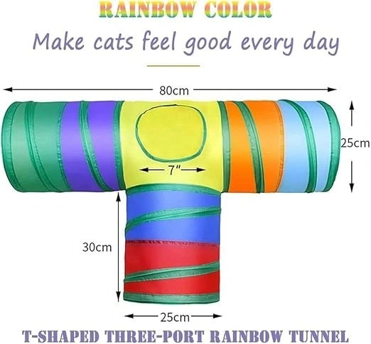 Interactive Cat Toy – 3 Way Rainbow Tunnel with Electronic Running Mouse & Automatic Teaser