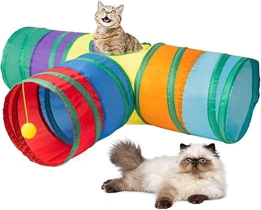 Interactive Cat Toy – 3 Way Rainbow Tunnel with Electronic Running Mouse & Automatic Teaser