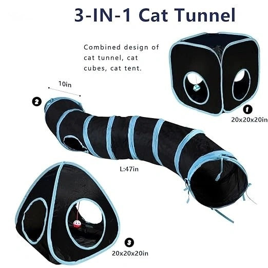 Interactive Cat Toy – 3 Way Rainbow Tunnel with Electronic Running Mouse & Automatic Teaser