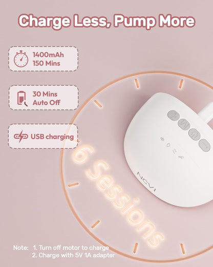 NCVI Wearable Hands Free Breast Pump, 4 Modes & 9 Levels with Multitronic Suction, Ultra-Quiet <45dB, Long Battery Life (150min), 21/24mm Flange Insert, Portable Electric Breastfeeding Pump for Moms