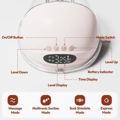 NCVI Hands Free Breast Pump 8131, Wearable Breastfeeding Pump with 4 Modes & 9 Levels, Portable Rechargeable Milk Pump with LED Display, Low Noise & Discreet, 19/21/24 mm Flanges, 2 Pack Pink