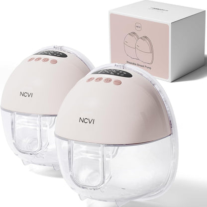 NCVI Hands Free Breast Pump 8131, Wearable Breastfeeding Pump with 4 Modes & 9 Levels, Portable Rechargeable Milk Pump with LED Display, Low Noise & Discreet, 19/21/24 mm Flanges, 2 Pack Pink