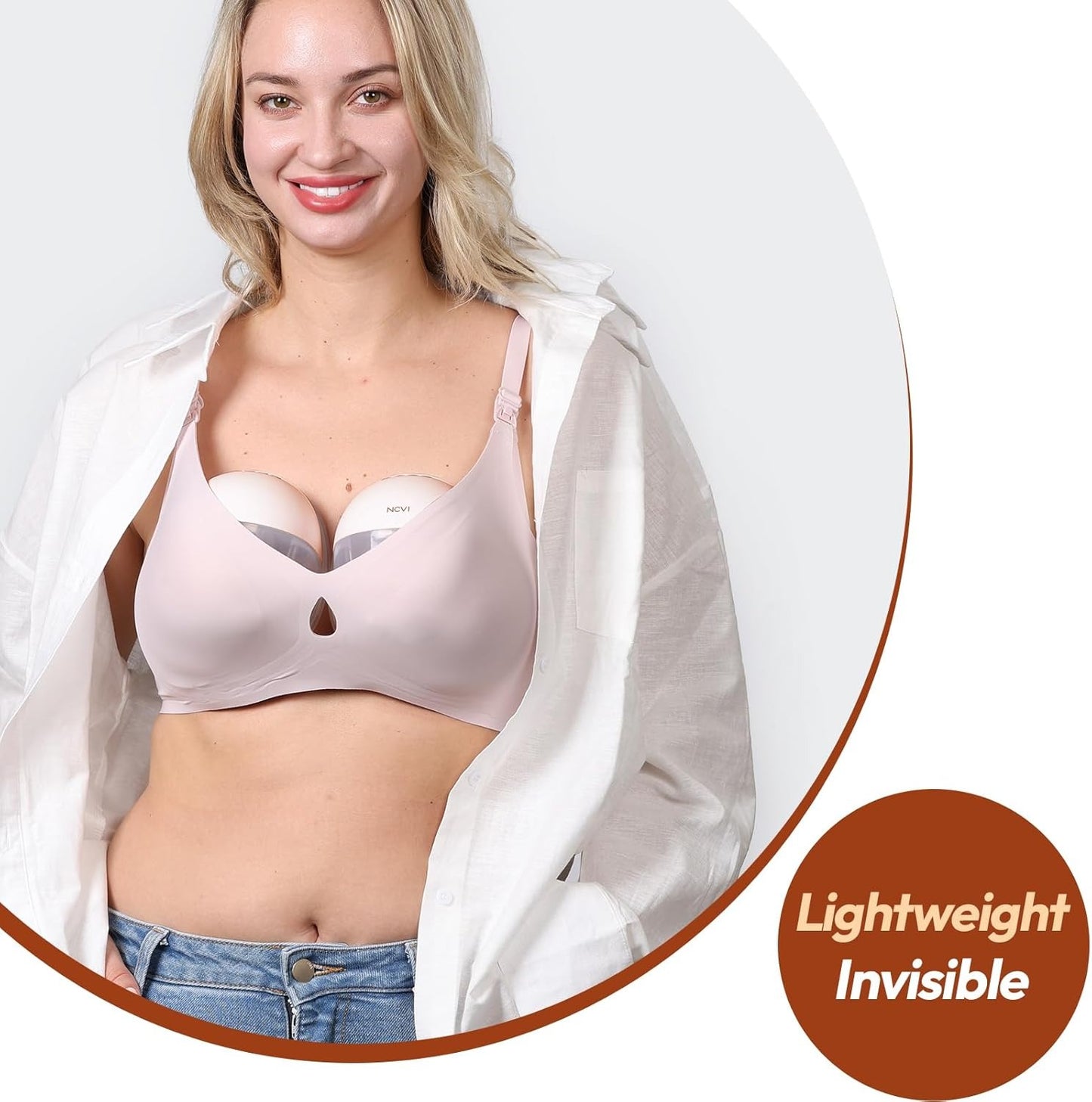 NCVI Hands Free Breast Pump 8131, Wearable Breastfeeding Pump with 4 Modes & 9 Levels, Portable Rechargeable Milk Pump with LED Display, Low Noise & Discreet, 19/21/24 mm Flanges, 2 Pack Pink